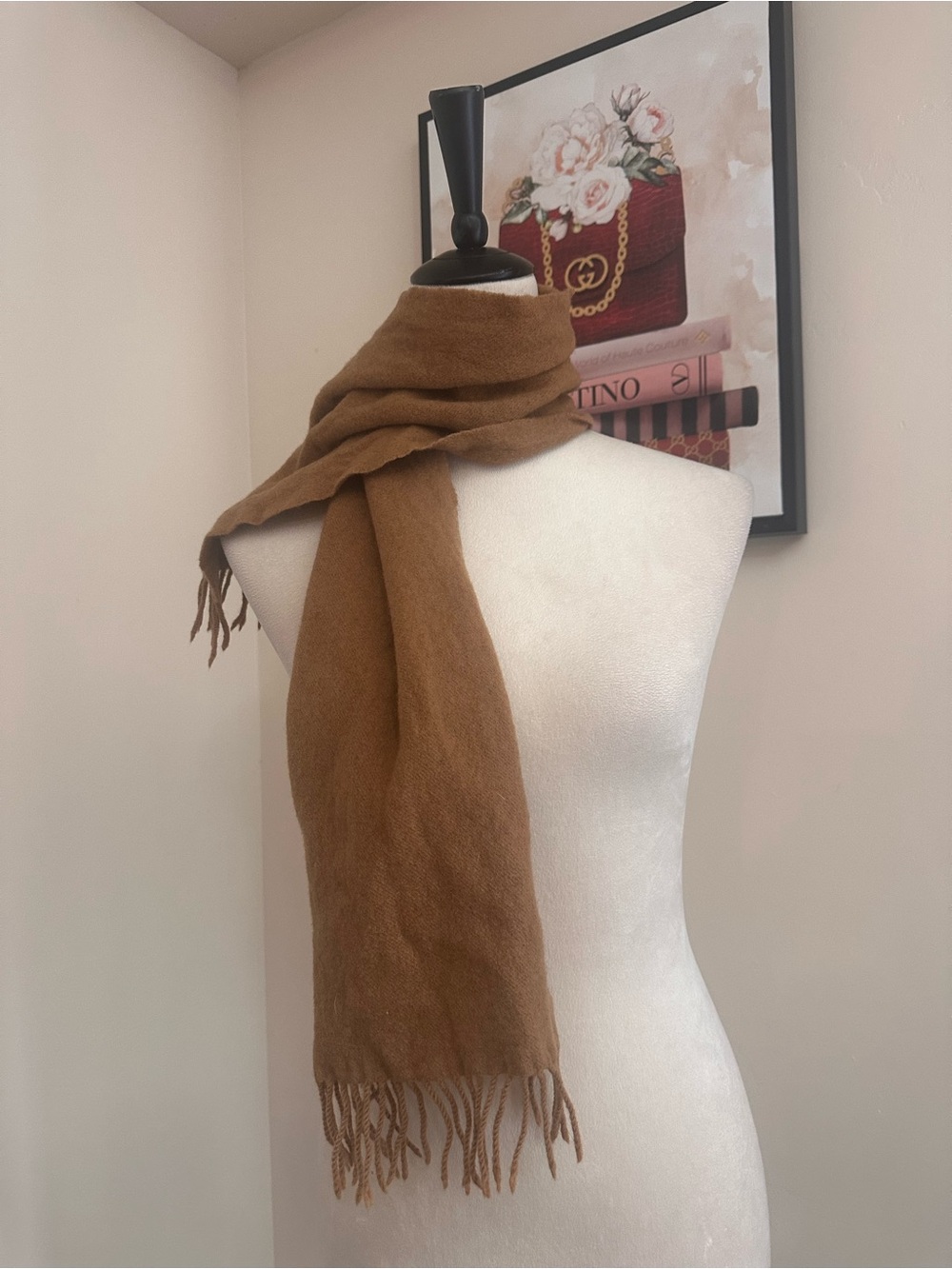Moschino Camel Brown Fringe Scarf unisex